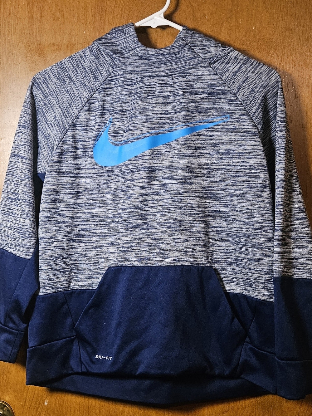 Nike Kids Heathered Navy Hoodie with Bright Blue Swoosh